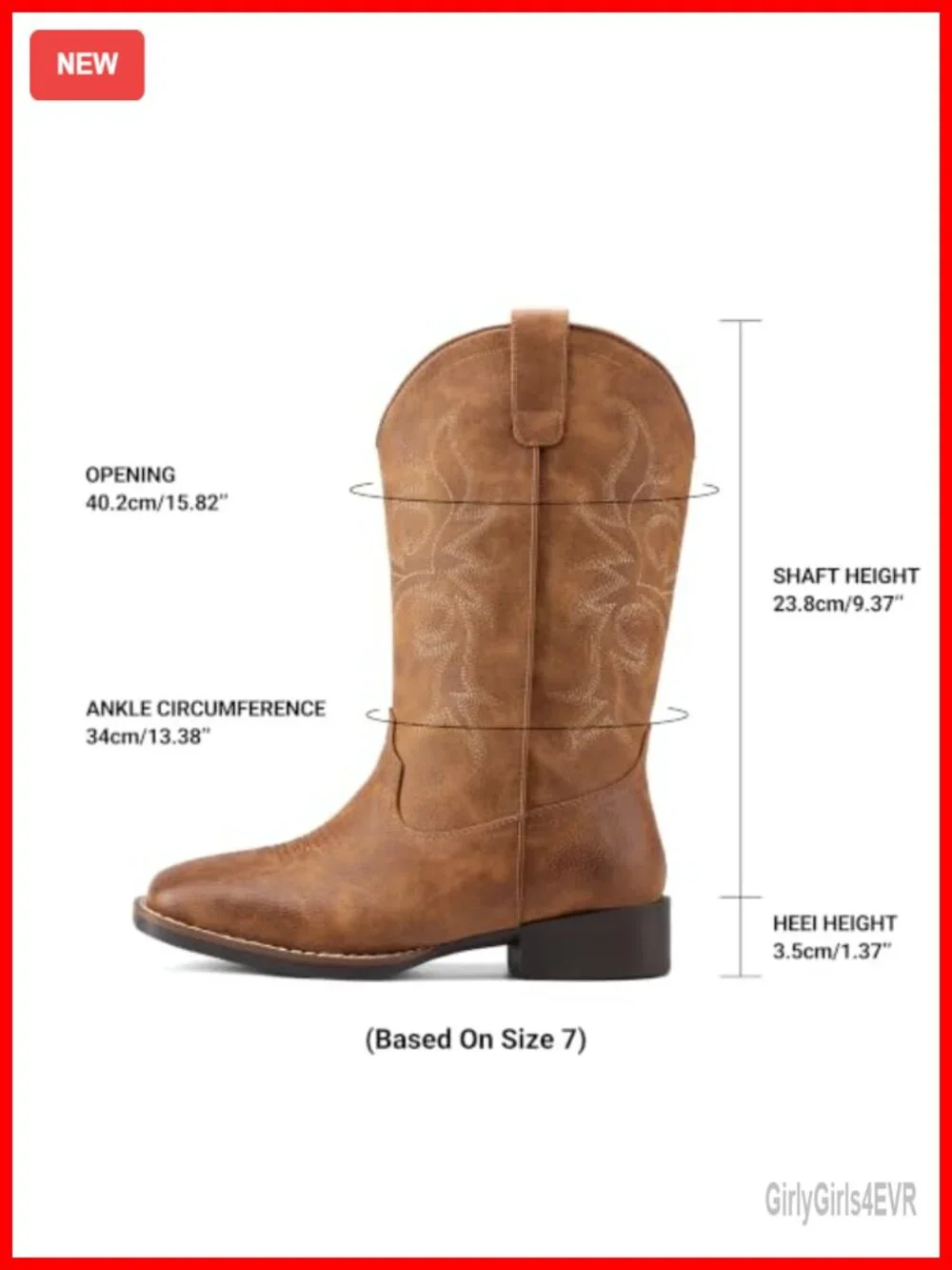 Women's Square Toe Mid-Calf Cowboy Boots with Arch Support, Non-Slip Sole,